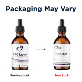 Flacon de GPC Liquide 600mg Designs for Health sur fond blanc