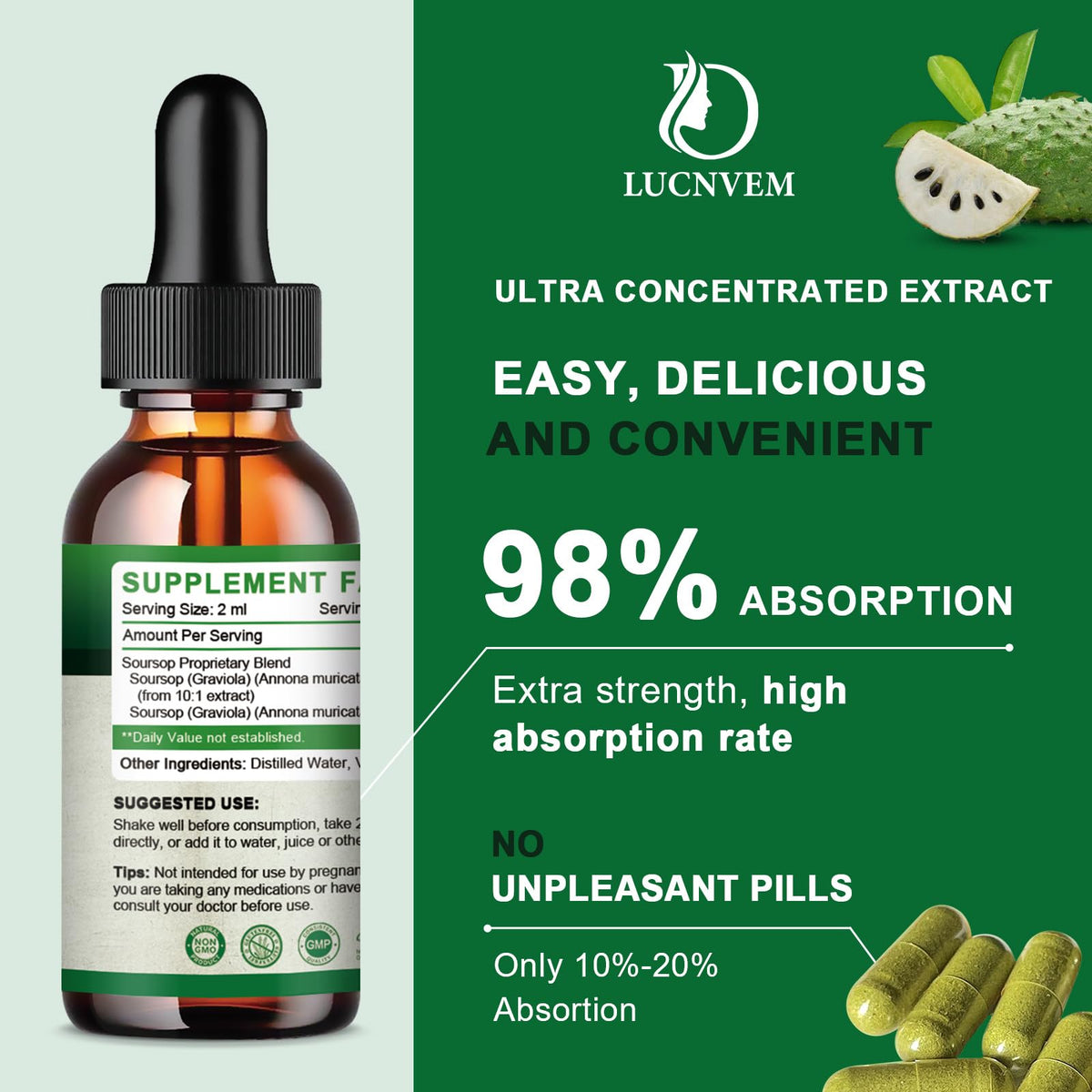 Flacon de Graviola Soursop Bitters LUCNVEM 120 ml avec étiquette