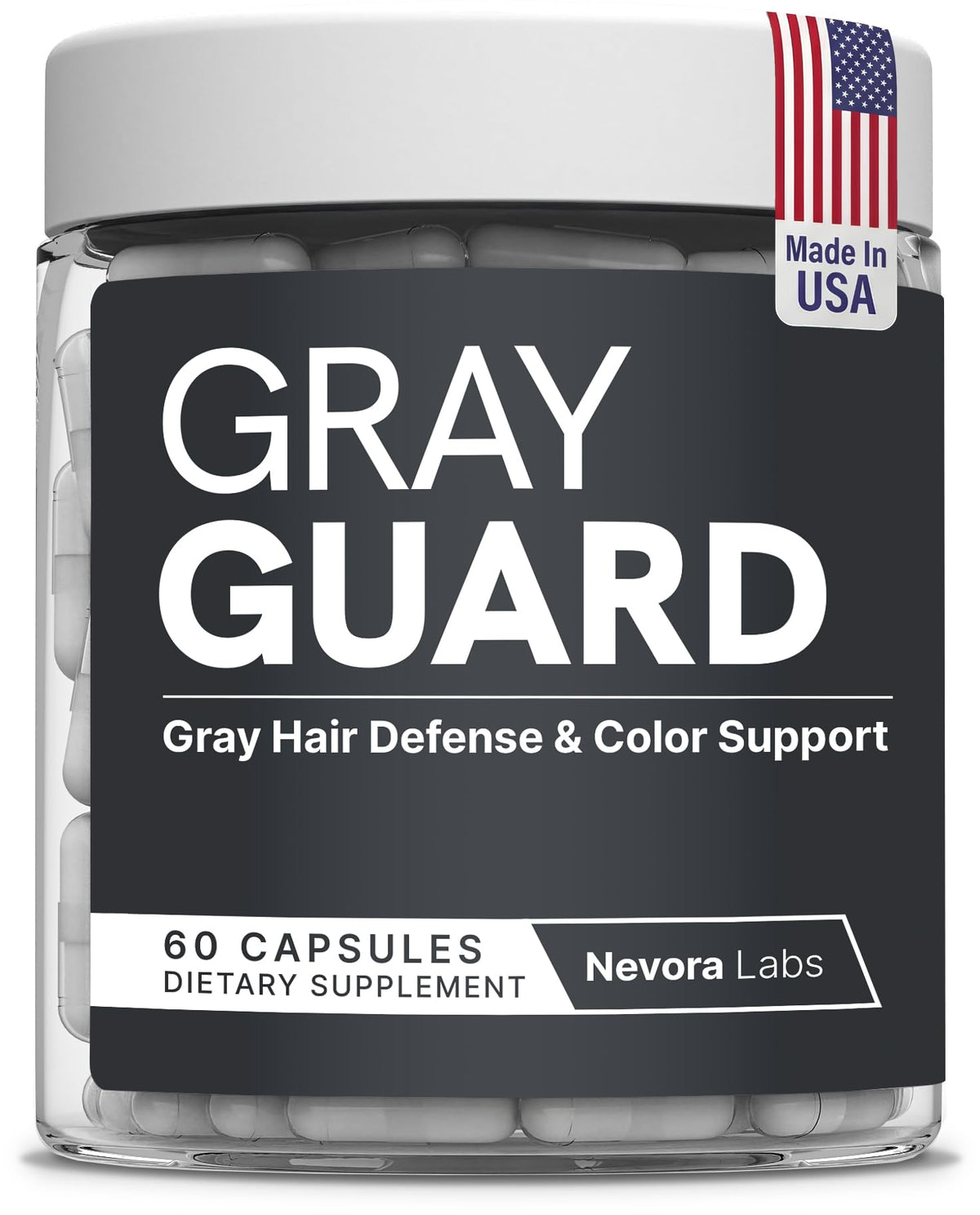 Flacon de Gray Guard de Nevora Labs contenant 60 gélules