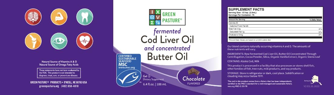 Flacon de Green Pasture Gel d'Huile de Foie de Morue Fermenté avec date d'expiration