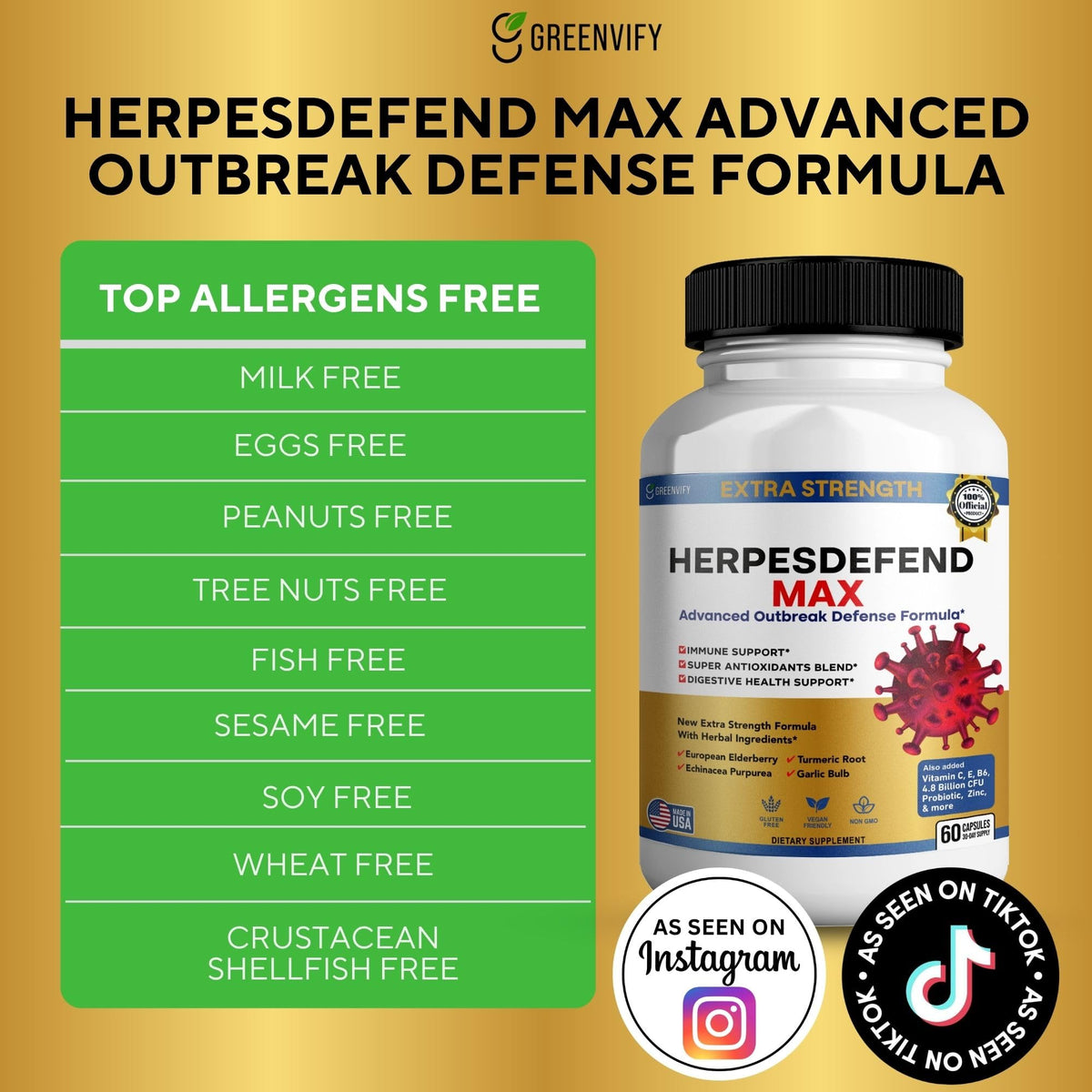 Flacon de GREENVIFY Herpes Defend Max avec capsules