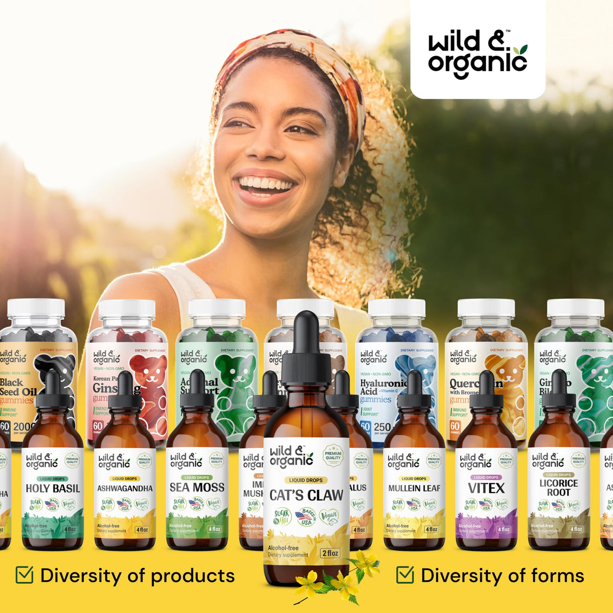 Flacon de Griffe de Chat Wild & Organic sur un comptoir de cuisine
