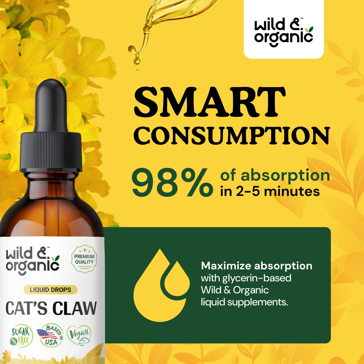 Flacon de Griffe de Chat Wild & Organic sur une surface en bois