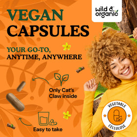 Flacon de Griffe du Chat Wild & Organic ouvert avec capsules visibles