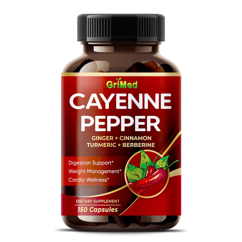 Flacon de GriMed Poivre de Cayenne 150 capsules vue de face