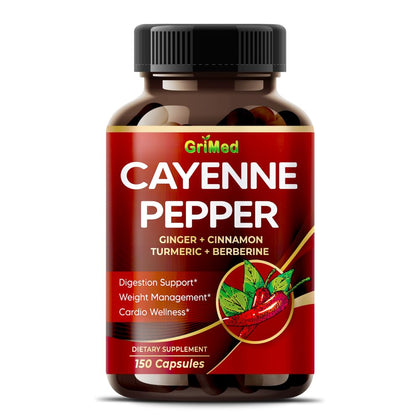 Flacon de GriMed Poivre de Cayenne 150 capsules vue de face