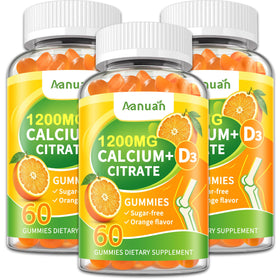 Flacon de gummies Aanuan Calcium 1200 mg avec Vitamine D3, vue de face