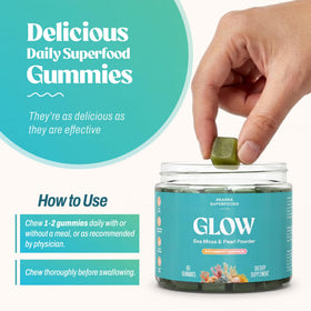 Flacon de Gummies Algues Maritimes Akasha Superfoods ouvert avec gummies visibles
