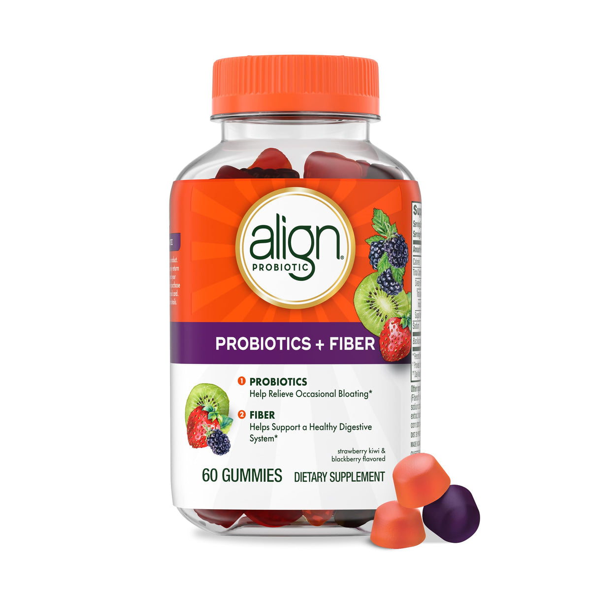 Flacon de Gummies Align Probiotiques + Fibres 60 unités, vue de face