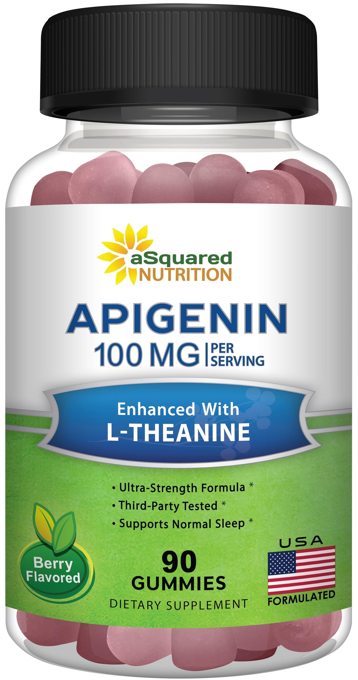 Flacon de gummies aSquared Nutrition Apigenin 100mg et L-Theanine 100mg