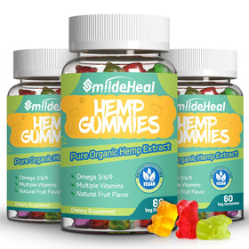 Flacon de gummies au chanvre SmildeHeal vue de face avec étiquette