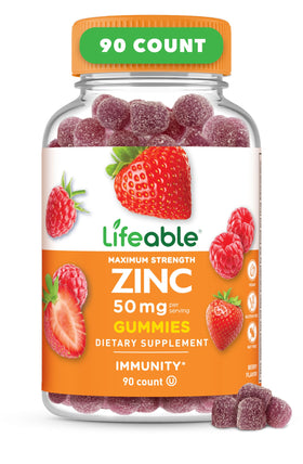 Flacon de gummies au zinc Lifeable 50 mg 90 Ct vue de face