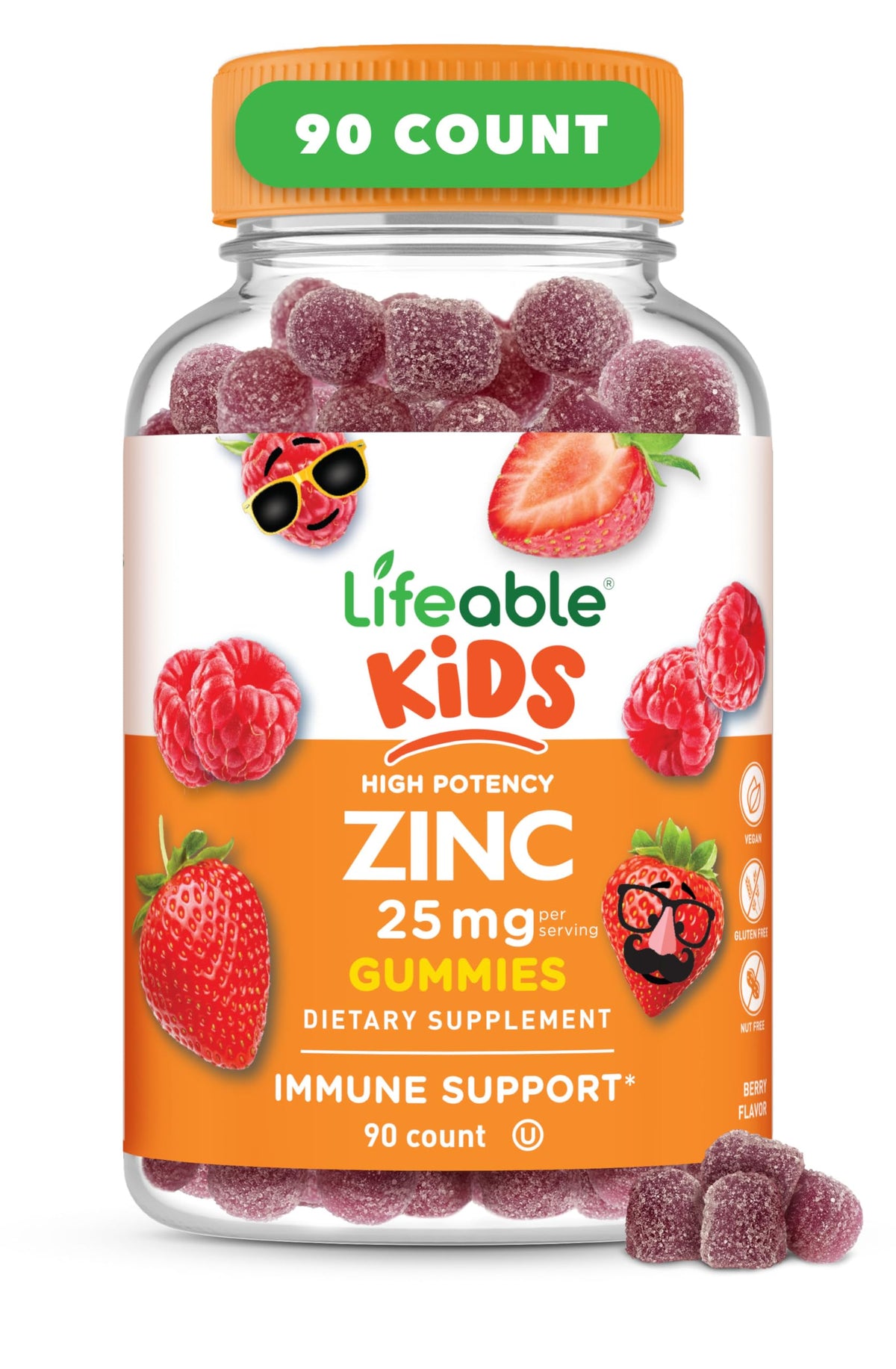 Flacon de gummies au zinc Lifeable pour enfants, 90 gummies au goût de baie
