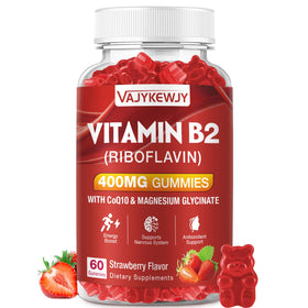 Flacon de gummies B2 Riboflavine VAJYKEWJY avec étiquette visible