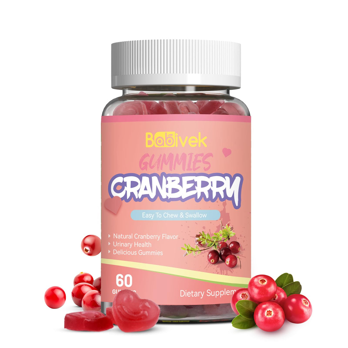 Flacon de gummies Babivek à la canneberge 1000mg avec D-Mannose 250mg