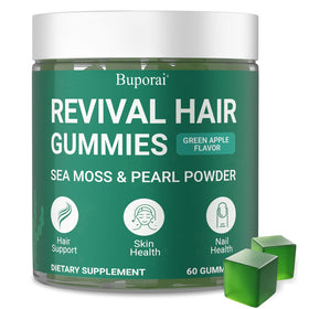 Flacon de gummies Buporai de croissance capillaire avec étiquette visible