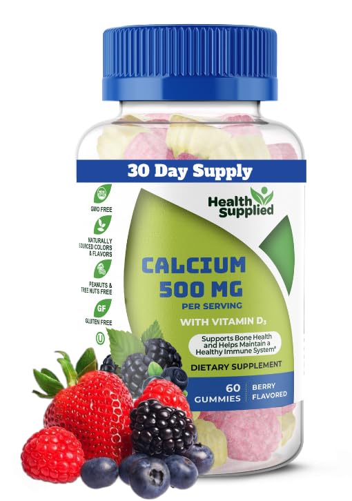Flacon de gummies Calcium 500mg avec Vitamine D3 1000 IU, face avant