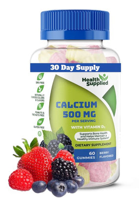 Flacon de gummies Calcium 500mg avec Vitamine D3 1000 IU, face avant