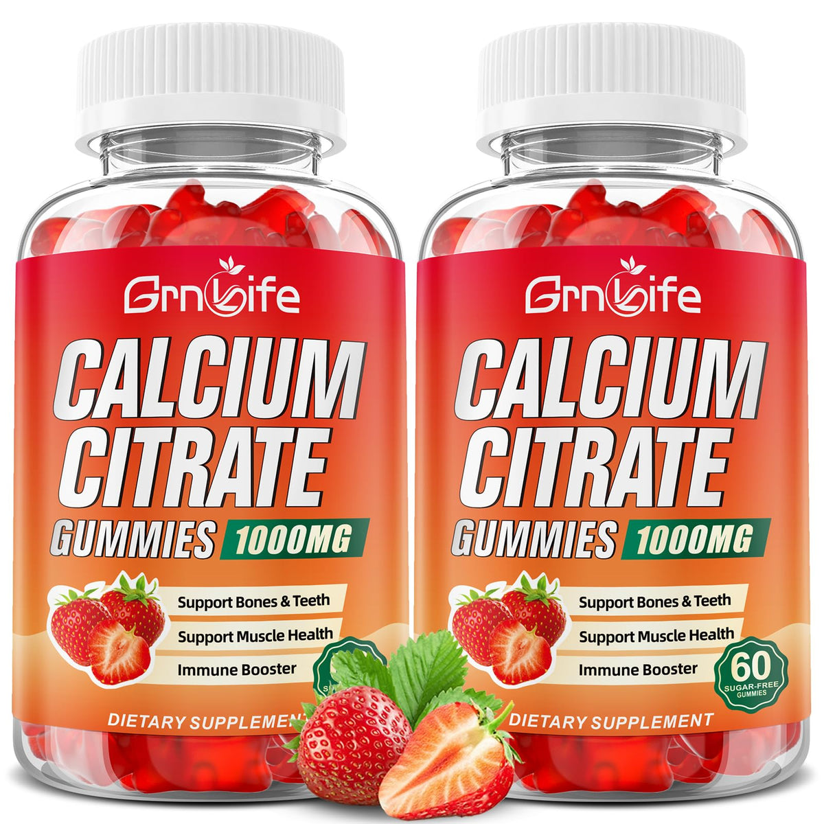 Flacon de gummies Calcium Citrate GrnLife 1000mg avant gauche