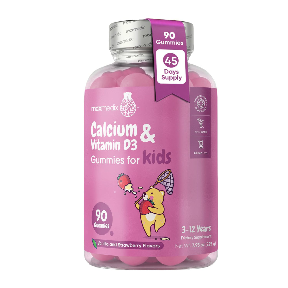 Flacon de gummies calcium enfants maxmedix 90 gummies