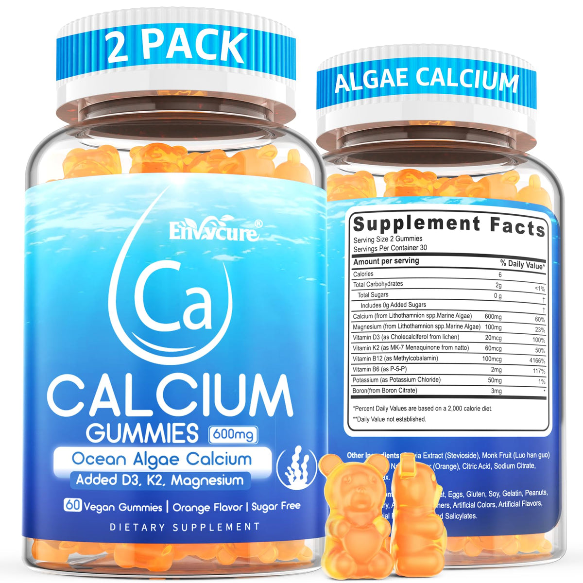 Flacon de gummies calcium EnvyCure 600mg vue de face