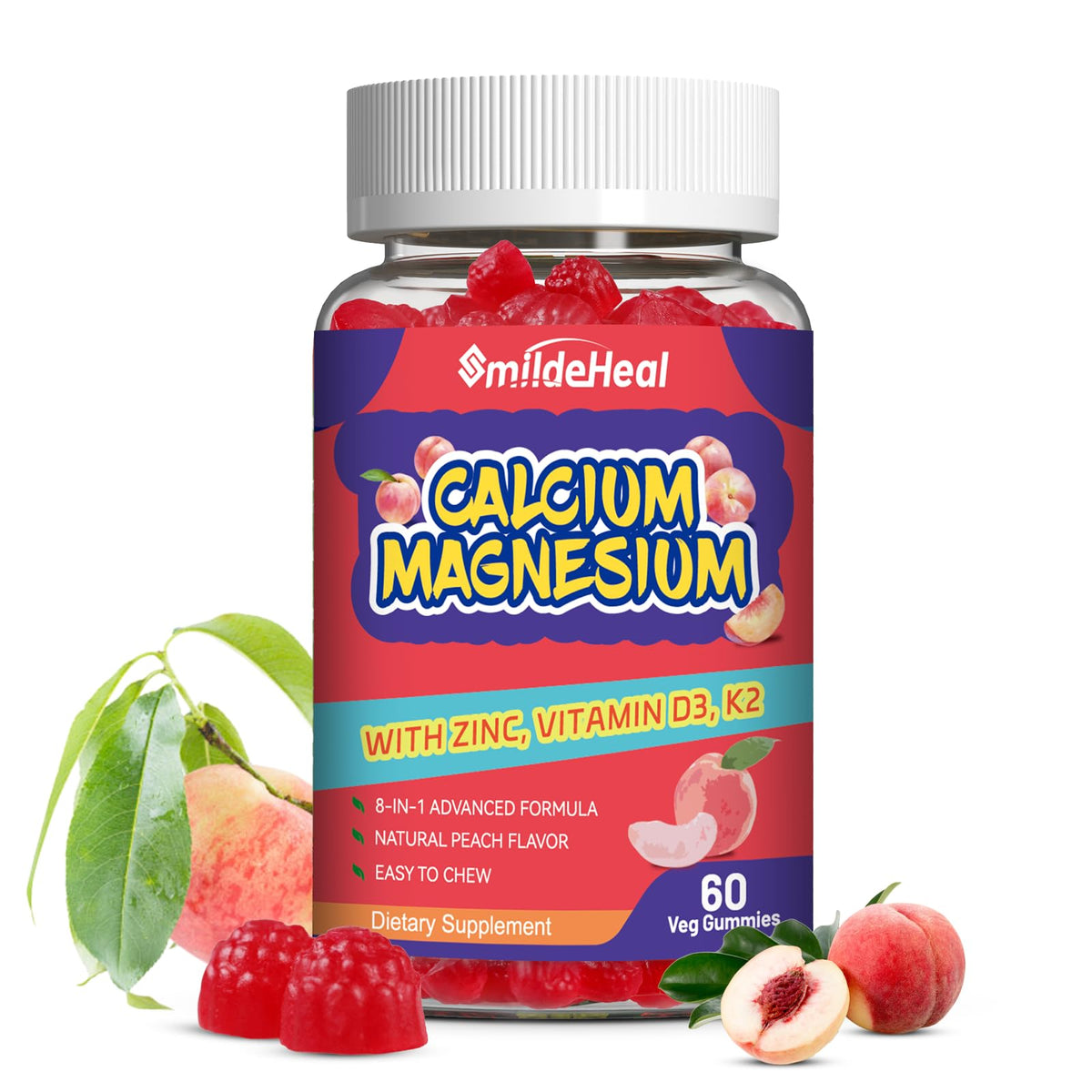 Flacon de gummies Calcium Magnésium Zinc SmildeHeal avec 60 pièces