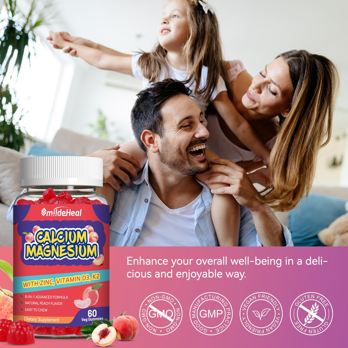 Flacon de gummies Calcium Magnésium Zinc SmildeHeal ouvert