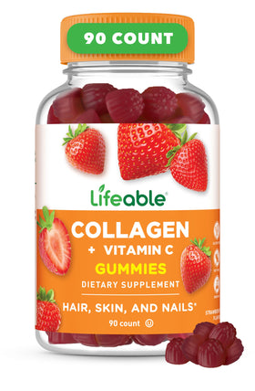 Flacon de gummies collagène Lifeable 90 gummies goût fraise vue de face