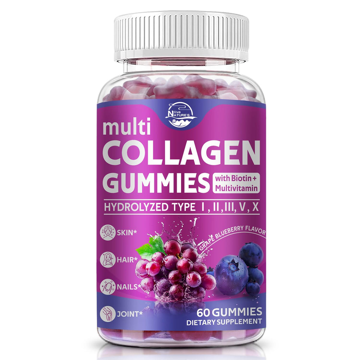 Flacon de gummies collagène Nature's live vue avant avec étiquette