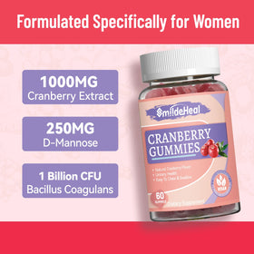 Flacon de gummies Cranberry SmildeHeal ouvert