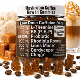 Flacon de gummies de café aux champignons SHIZAM 222g vue de face