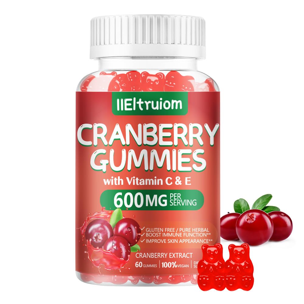 Flacon de gummies de canneberge 600mg IIEltruiom avec étiquette visible