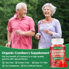 Flacon de gummies de canneberge 600mg IIEltruiom sous un éclairage naturel