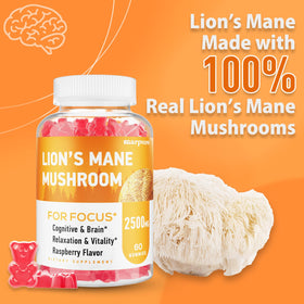 Flacon de gummies de champignon lion Marpvore sur une table