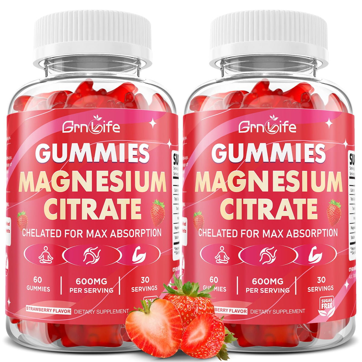Flacon de gummies de citrate de magnésium GrnLife 600mg, 120 gummies
