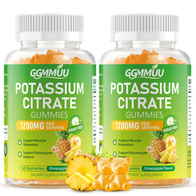 Flacon de gummies de citrate de potassium GGMMUU 1200mg, saveur ananas, vue de face