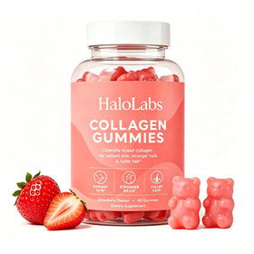 Flacon de gummies de collagène Halo Labs fraise vue avant