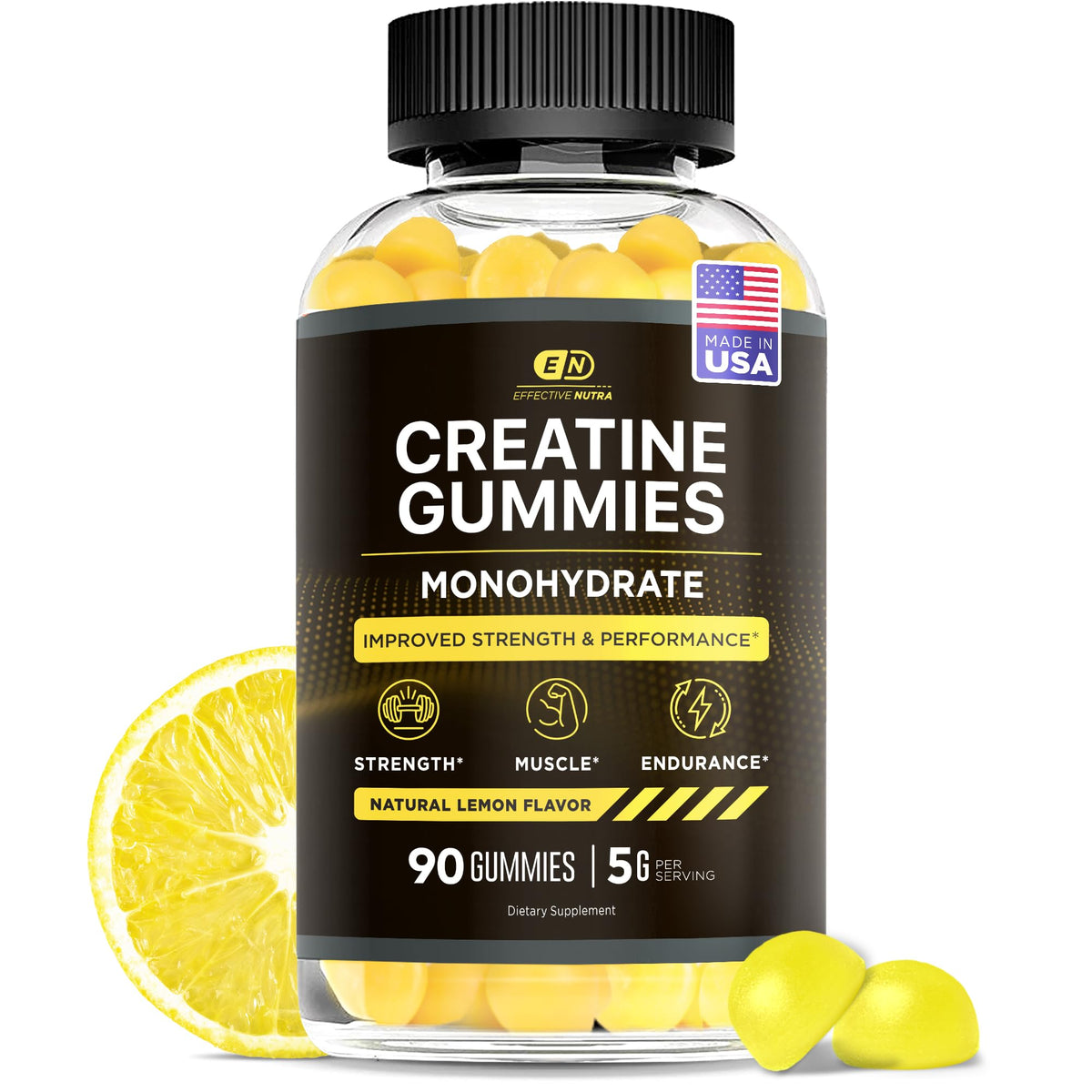 Flacon de gummies de créatine Effective Nutra 90 unités saveur citron