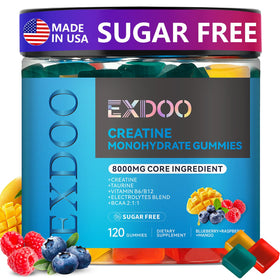 Flacon de gummies de créatine exdoo avec étiquette visible
