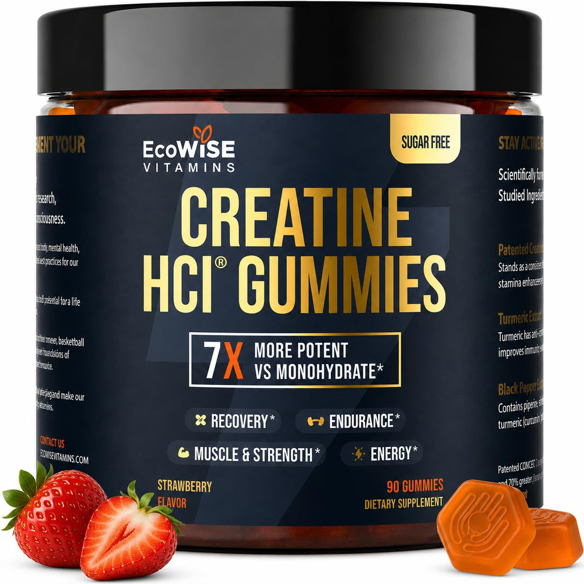 Flacon de gummies de créatine HCl ECOWISE VITAMINS avec étiquette