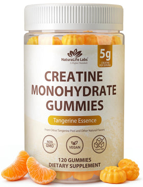 Flacon de gummies de créatine monohydrate NaturaLife Labs saveur mandarine vue de face