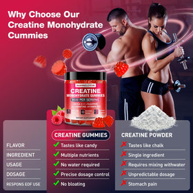 Flacon de gummies de créatine Nubetong ouvert avec quelques gummies à l'extérieur