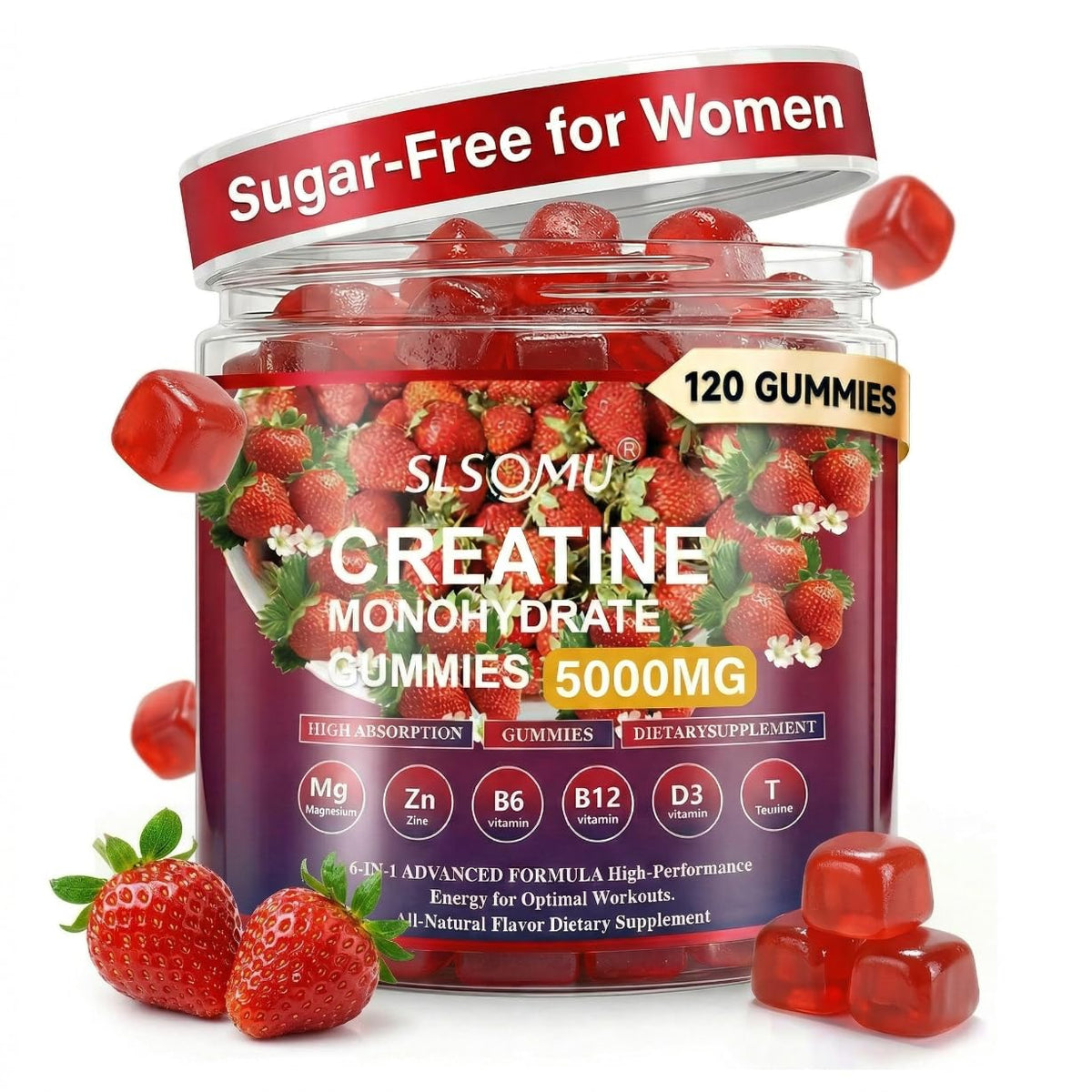 Flacon de gummies de créatine Slsomu 120 gummies vue de face