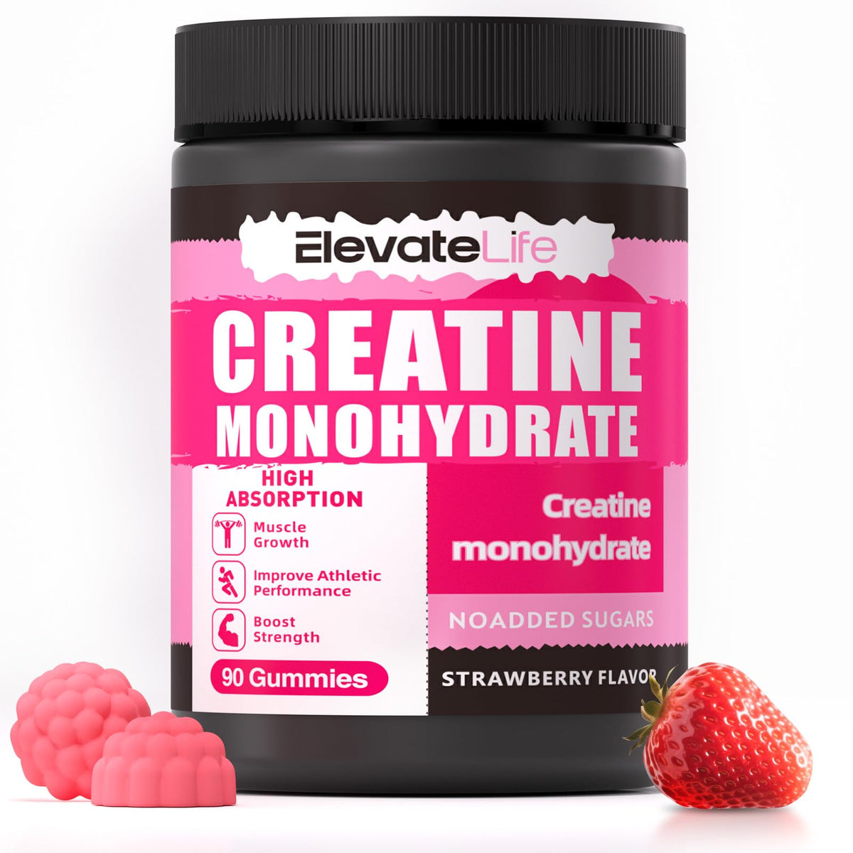 Flacon de gummies de créatine support 5000mg, 90 gummies fraise