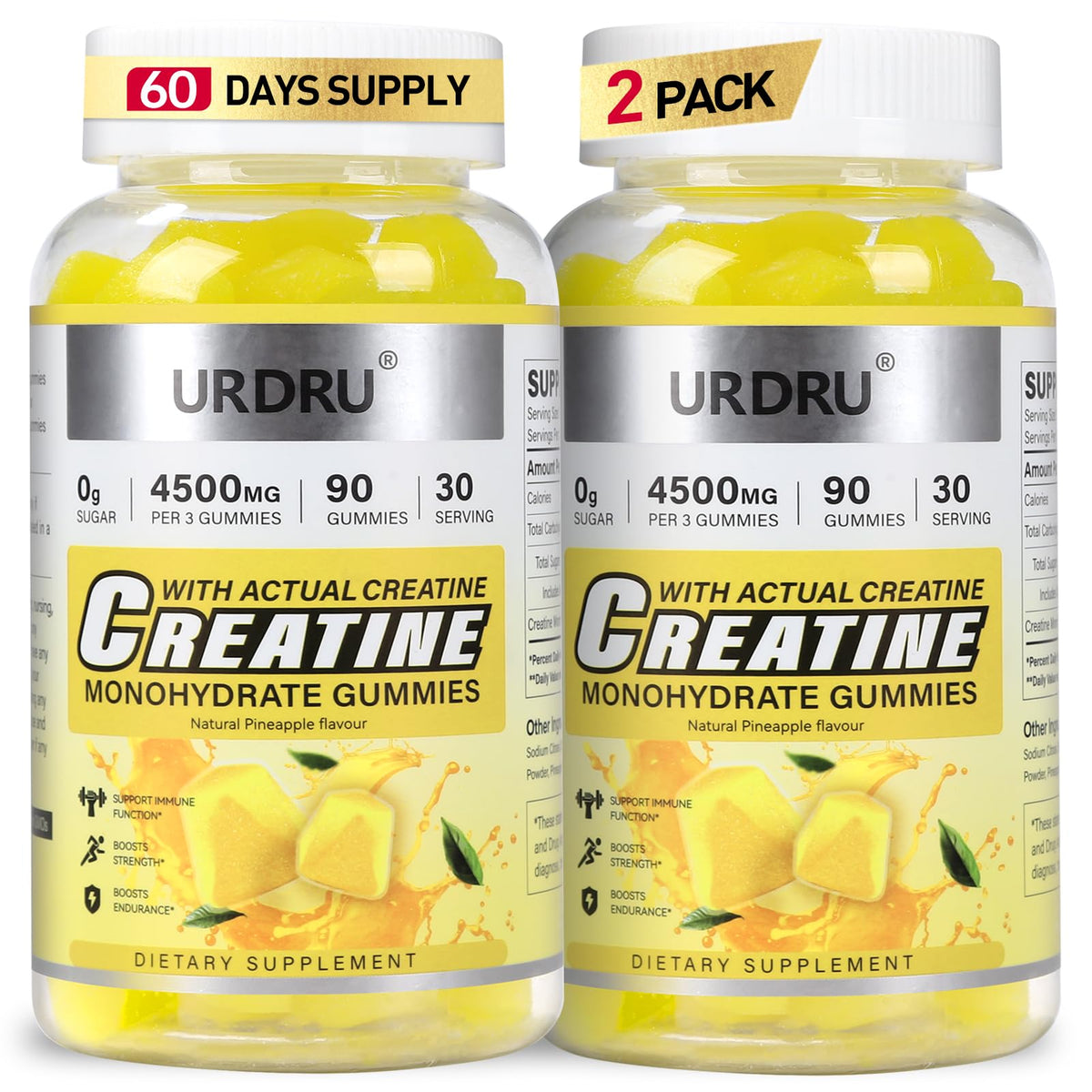 Flacon de gummies de créatine URDRU 180 pièces vue de face