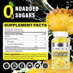 Flacon de gummies de créatine URDRU avec dosage recommandé