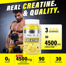Flacon de gummies de créatine URDRU ouvert avec gummies visibles