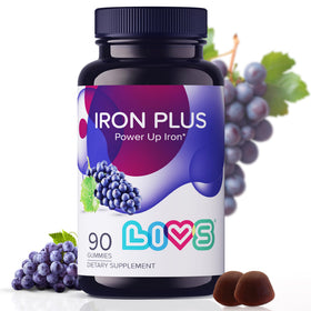Flacon de gummies de fer LIVS 20mg avec étiquette et bouchon