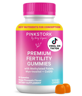 Flacon de Gummies de Fertilité Pink Stork 60 gummies au goût de mangue et d'ananas