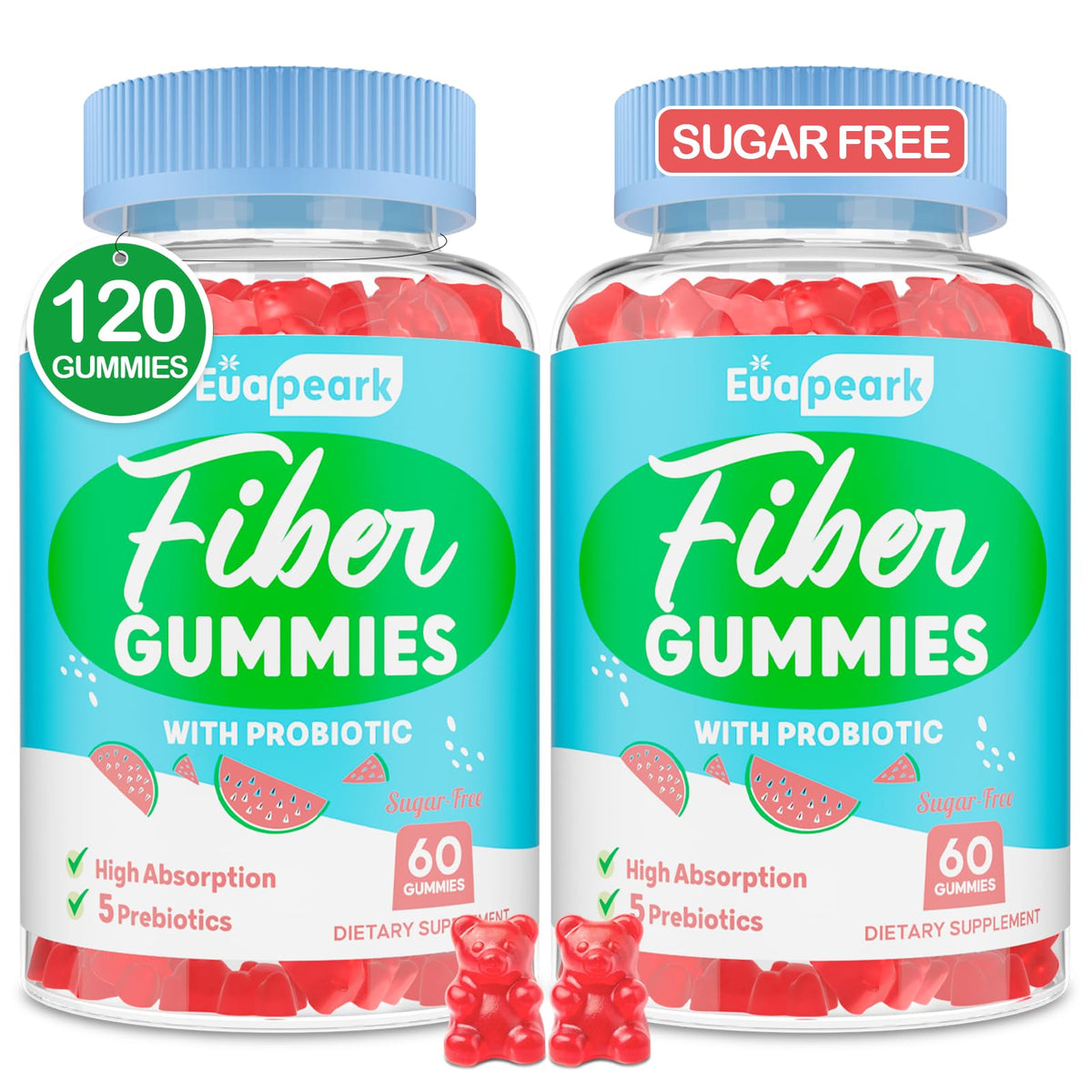 Flacon de gummies de fibre Euapeark de 60 unités, vue avant